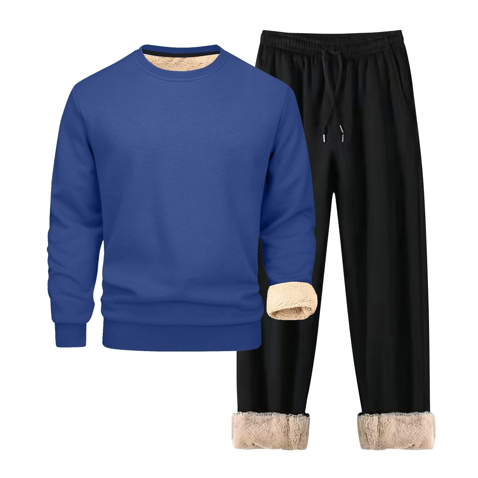 Felpa con cappuccio girocollo e jogger Set per uomo, tuta invernale in pile
