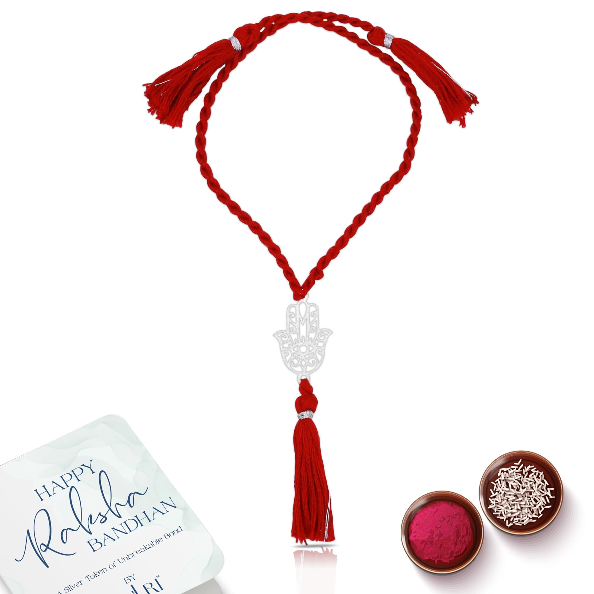 ZULRI 925 Sterling Silver Hamsa Rakhi for Bhabhi (Lumba) Cotton Thread | Rakshabandhan Rakhi With Greeting Card & Roli Chawal and Certificate of Authenticity 925 Silver (Bhabhi) (B0DB28NDLT) Amazon Price History, Amazon Price Tracker