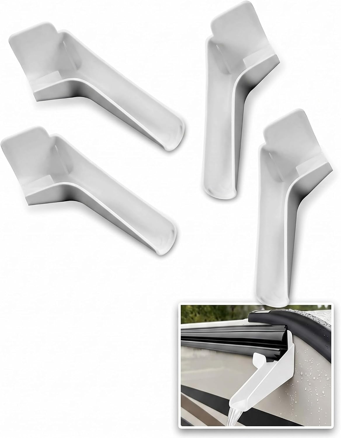 4 PCS RV Rain Gutter Spouts (2L/2R) White PVC