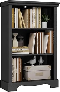 3-Tier Bookshelf, Wooden Bookcase with Unique Design, Book Shelf Open St...