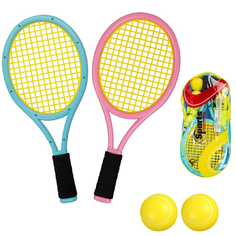 Set di racchette da tennis per bambini, racchetta da tennis per bambini con 2 palline da allenamento, giocattolo da racchetta, ideale per bambini per sport all'aperto e al chiuso