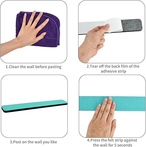 Miniatura 3 de Vuzvuv 8 tiras de barra para tablón de anuncios con 50 alfileres y 10 pines de clip de madera, tablero de corcho autoadhesivo para pared, tablero