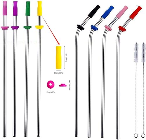 Miniatura 1 de 10 popotes reutilizables de acero inoxidable de metal de 10.5 pulgadas con puntas de silicona y hebilla para beber de 20 a 40 onzas RamblersTumblers