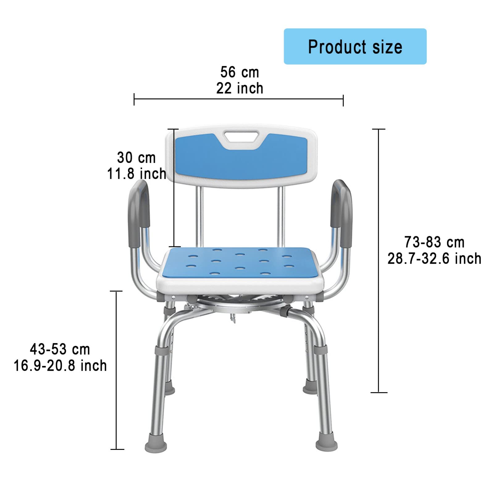 Silla de ducha giratoria con asiento para ducha interior, asiento de silla de ducha, banco ajustable, taburete de bañera con respaldo y brazos, silla de baño con ventosa antideslizante adecuada para