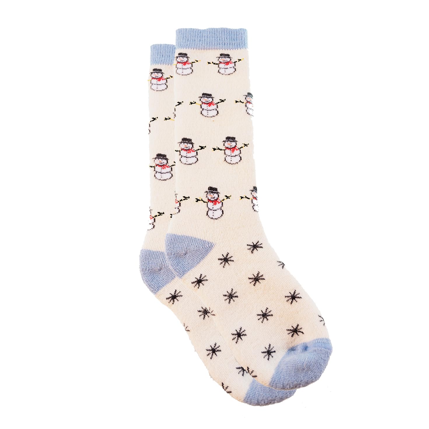 SnowStoppers Premium Holiday Alpaca Wool Socks for Kids (Youth Medium, White and Blue Snowman)