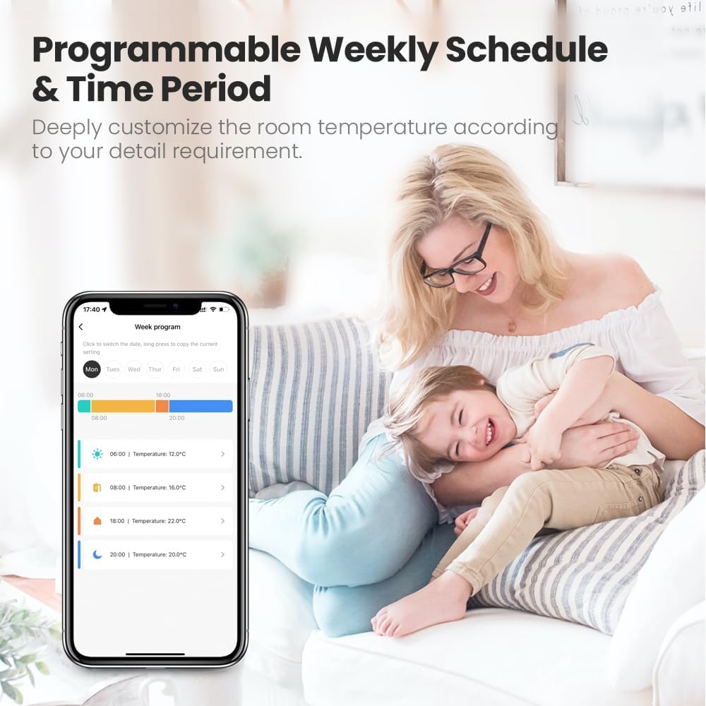 Intelligentes WLAN-Thermostat, Smart-Heizkörperthermostat, Steuerung per App, kein Gateway erforderlich, kompatibel mit Alexa und Google Home, programmierbar (2 Stück)
