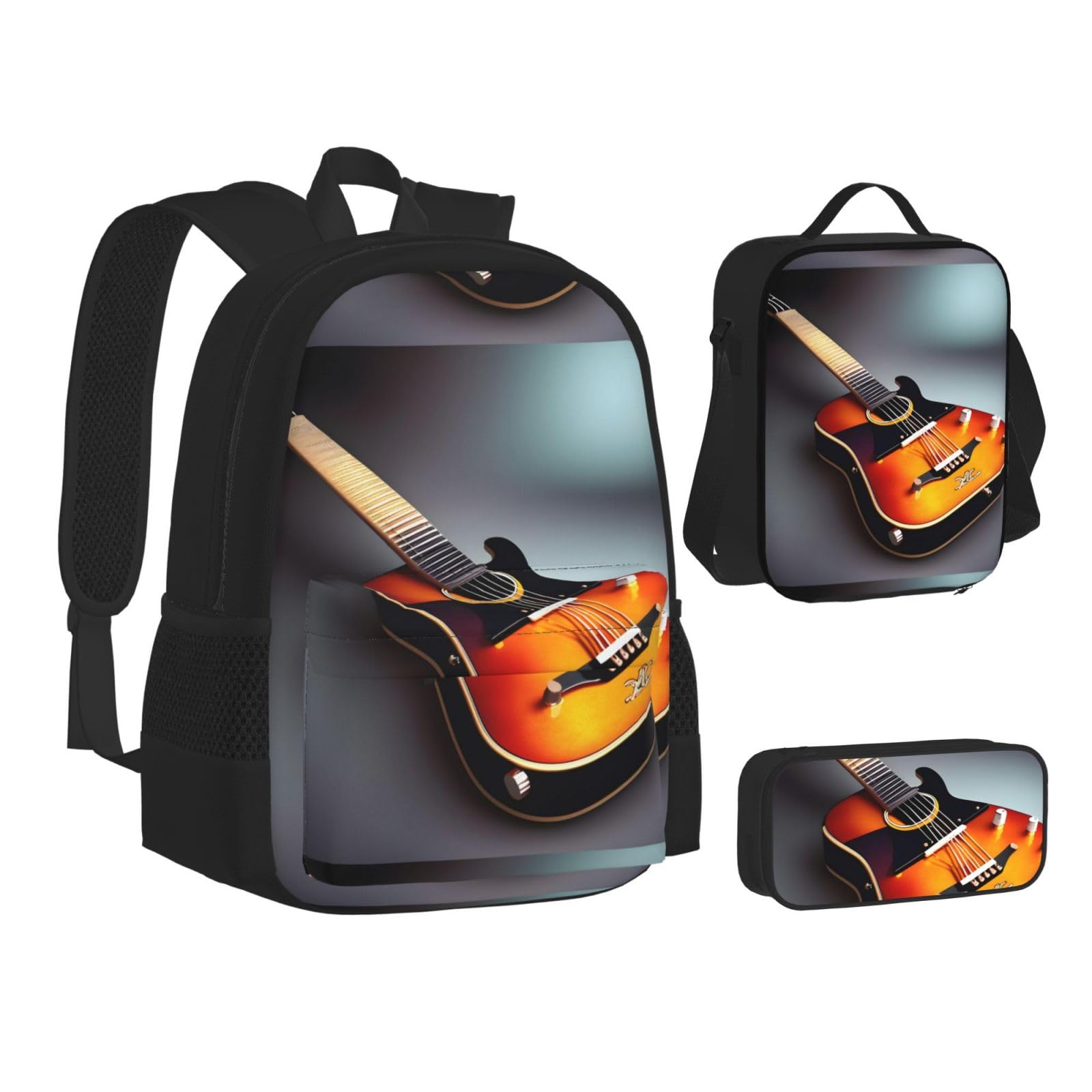 Muzyczny nadruk gitarowy podwójna torba na ramię Combo z saszetką i piórnikiem, modne połączenie plecaka na co dzień
