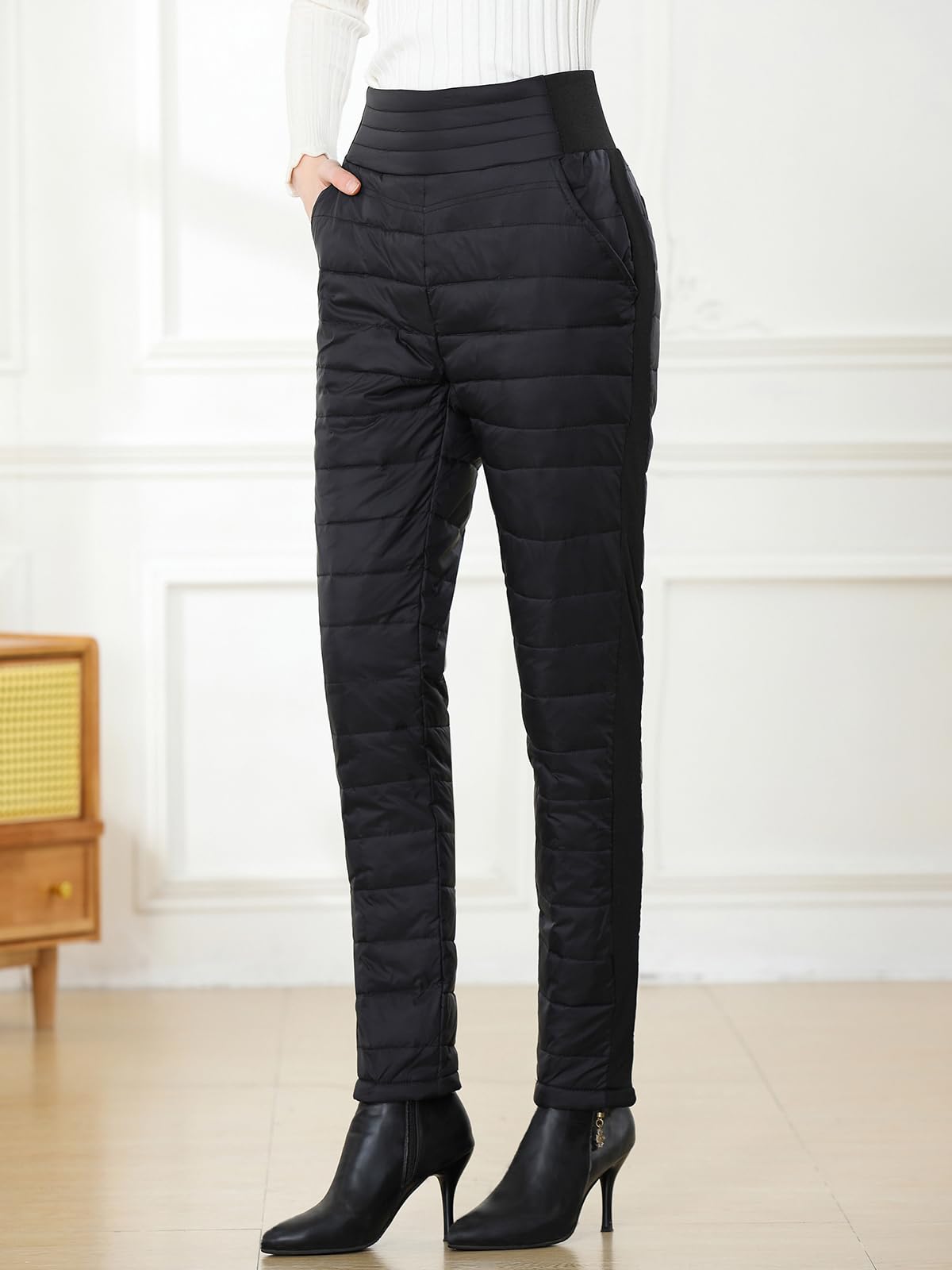 HOTIAN - Pantaloni invernali da donna, con calda imbottitura, antivento, ultraleggeri