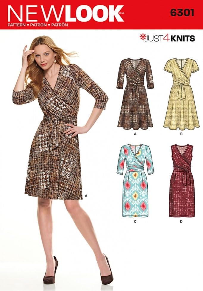 New Look Ladies Easy Sewing Pattern 6301 Stretch Knit Wrap Over Dresses