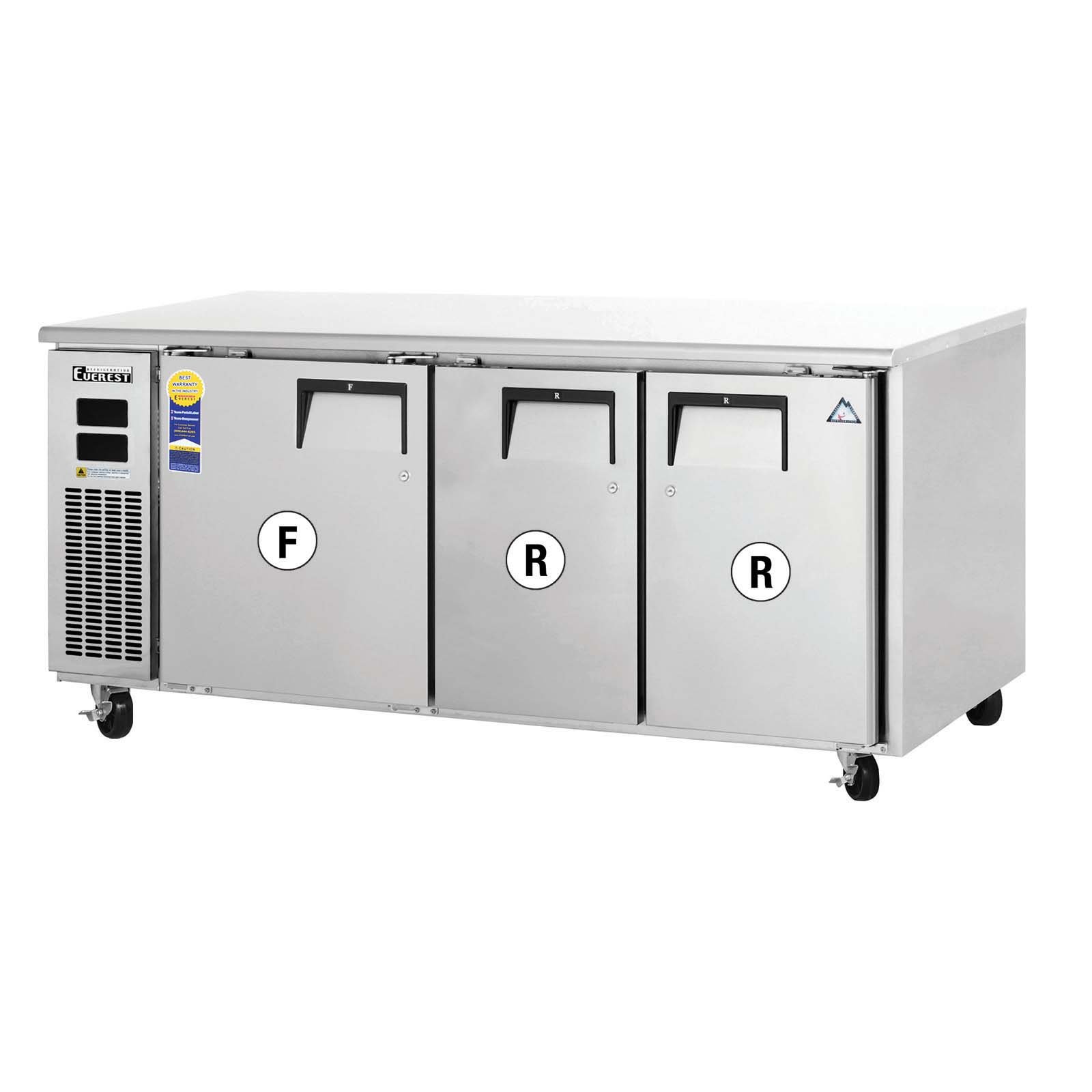Everest Refrigeration ETRF3 Undercounter Worktop Refrigerator Freezer Combo 3 Section, 115v, NSF - 23 cu. ft. on Fridge.com