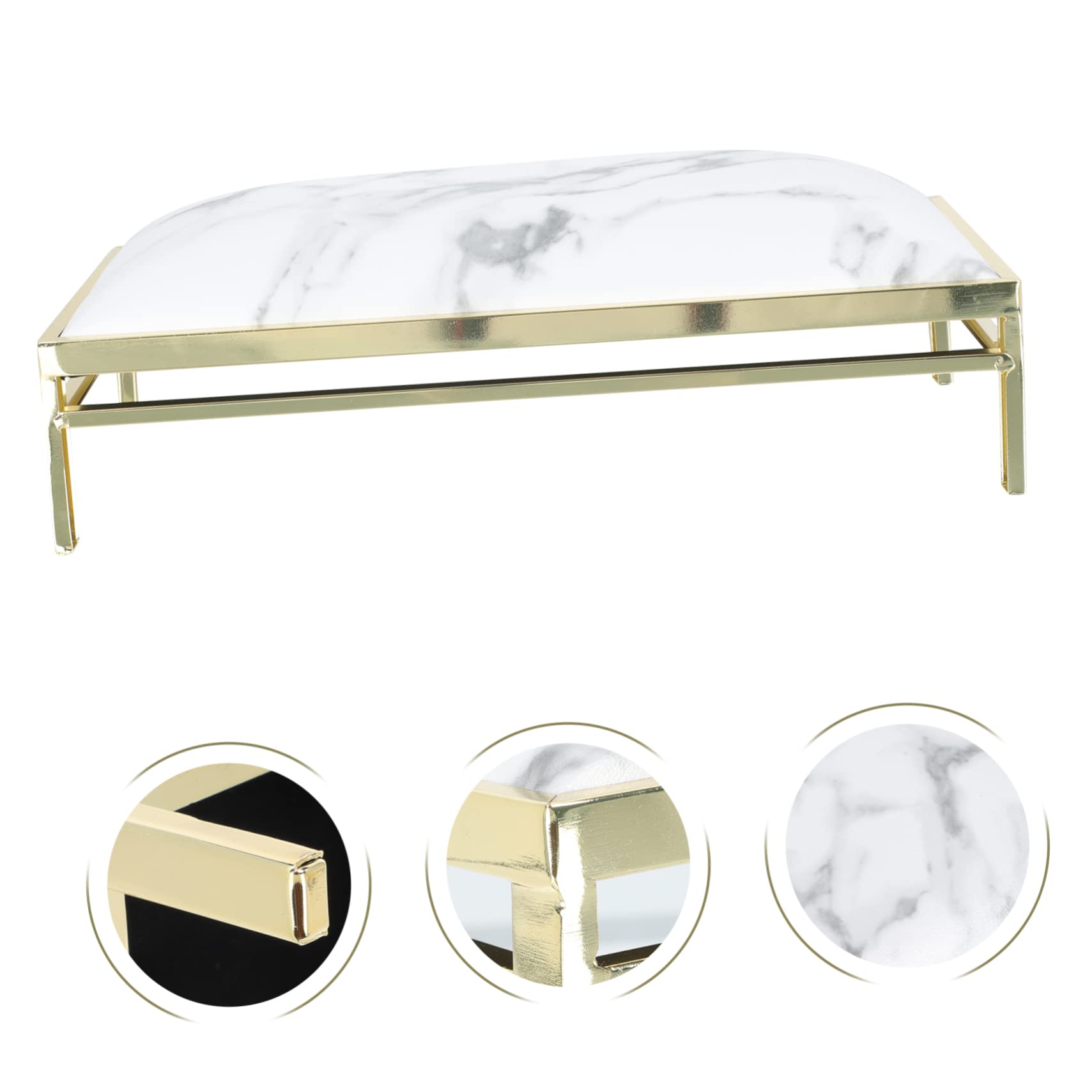 Cuscino Poggiamano per Unghie in Cuoio e Metallo Bianco | Supporto Stabile per Polso, per Uso Domestico e Manicure, Design Marmo, Formato 1 Pezzo