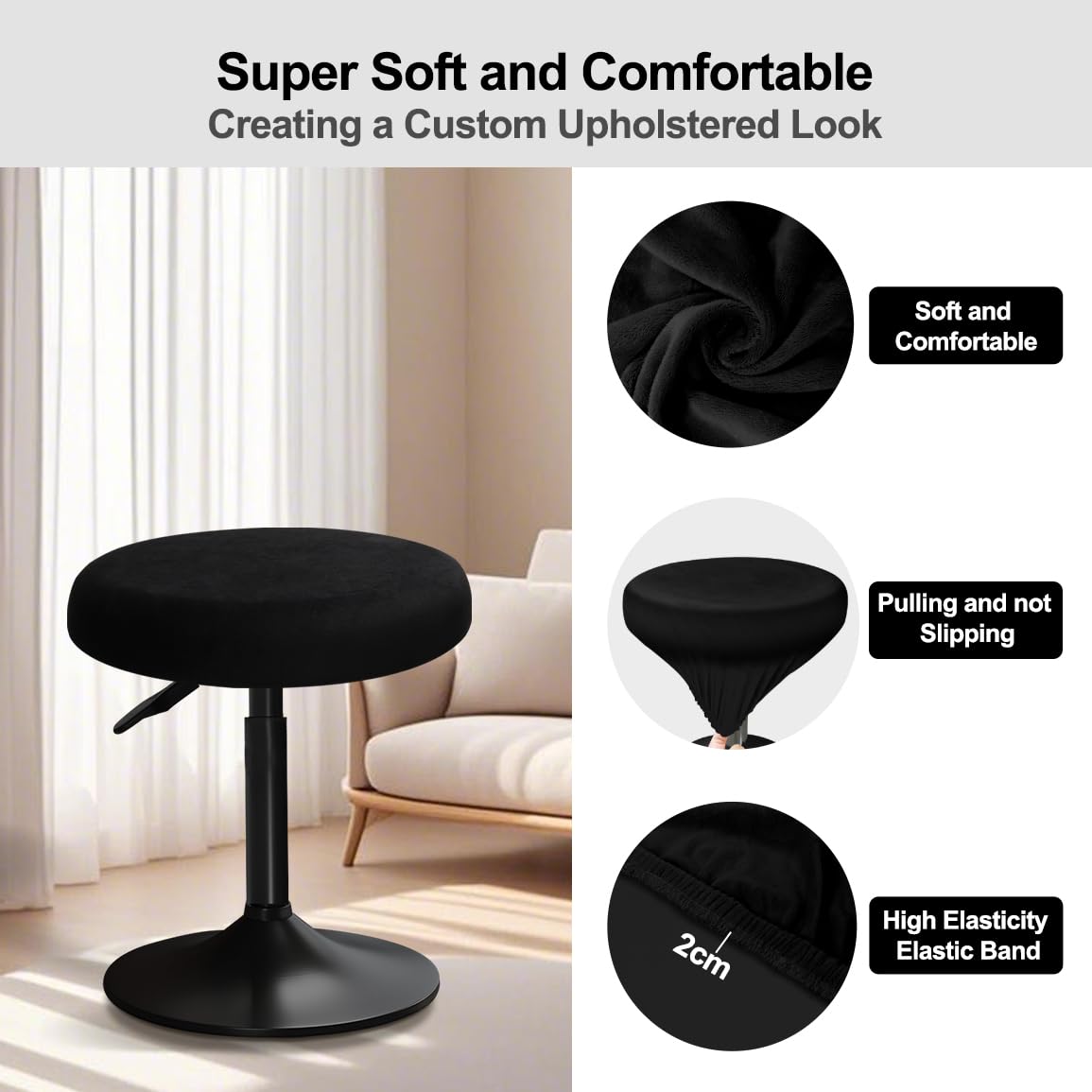 YINGAYOU Round Velvet Stool Cover 12-16"/30-40cm Bar Stool Cover Very Soft Elastic and Easy to Install Wrinkle Resistant - Image 4
