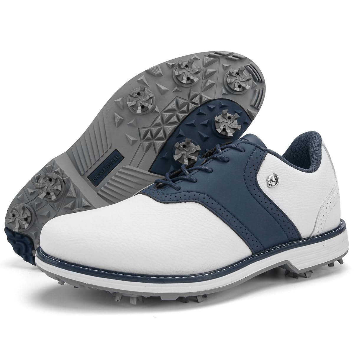 Mens Golf Shoes Spikes Mens Golf Sneakers Outdoor Hiking Shoes for Golfers, White Blue, 12 UK-image-35