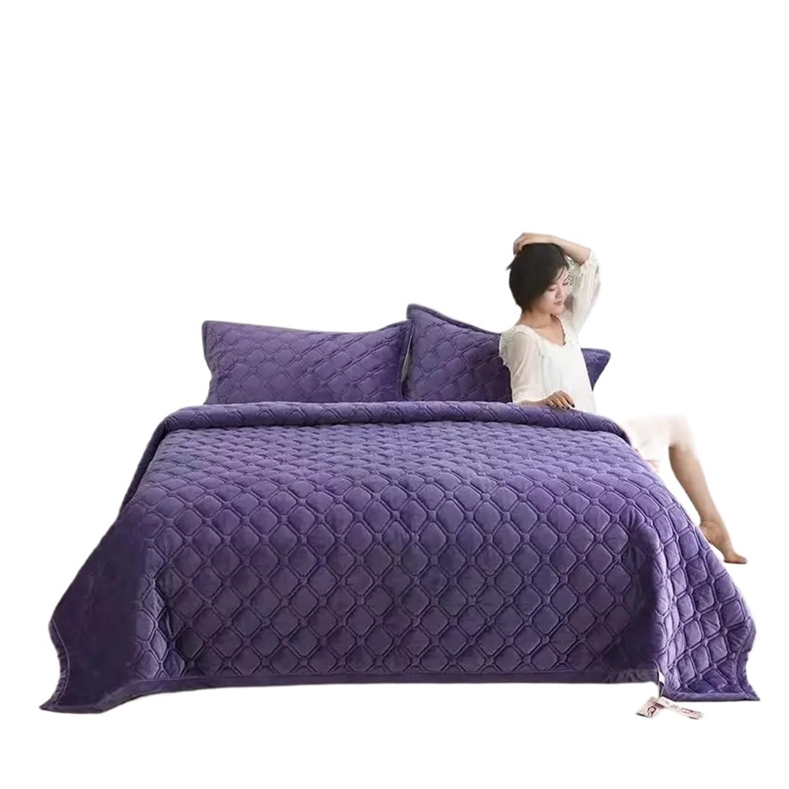Colchas Acolchadas Colcha de Franela Suave, Ropa de Cama Acolchada geométrica, colchas for Invierno, sábana Plana cálida, cubrecama Ligera Colcha Cubrecama De Microfibra(Blue,1pc 150x200cm)