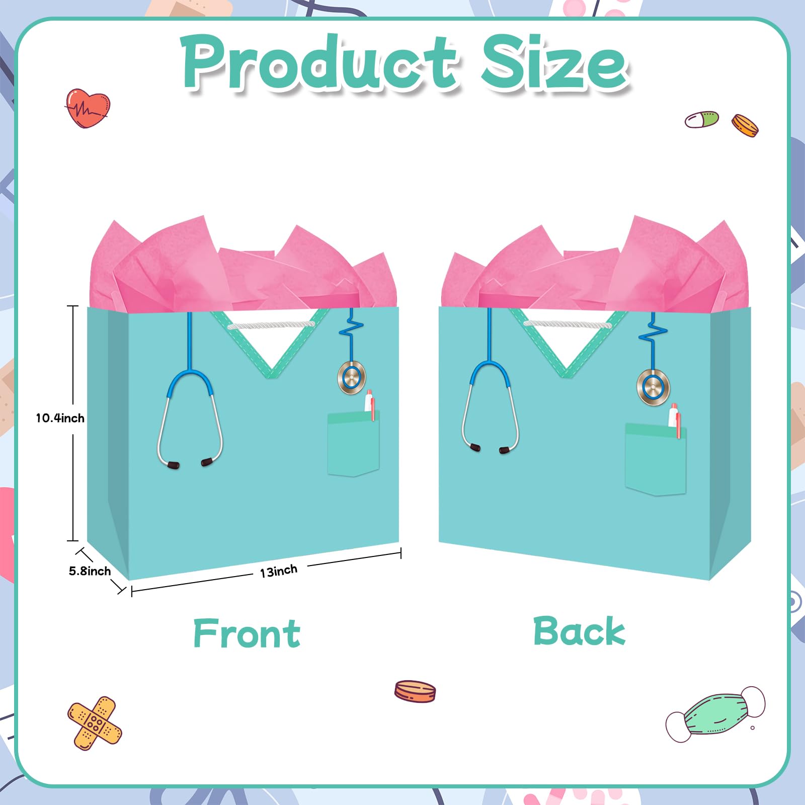 BDDYYI Nurse Graduation Gift Bag with Tissue Paper, 13 Inch Large Congrats Gift Bag for New Nurses, Nursing Students & RN Gift Bag Pinning Ceremony Nurses Week & Healthcare Appreciation Gifts
