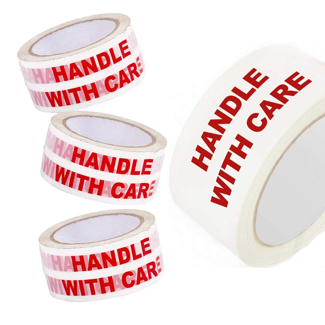 Low Noise 48MM x 66M Fragile, Handle with Care, Caution, Contents Checked Packaging Tape for Parcels and Boxes (HANDLE WITH CARE, 18 Tapes)