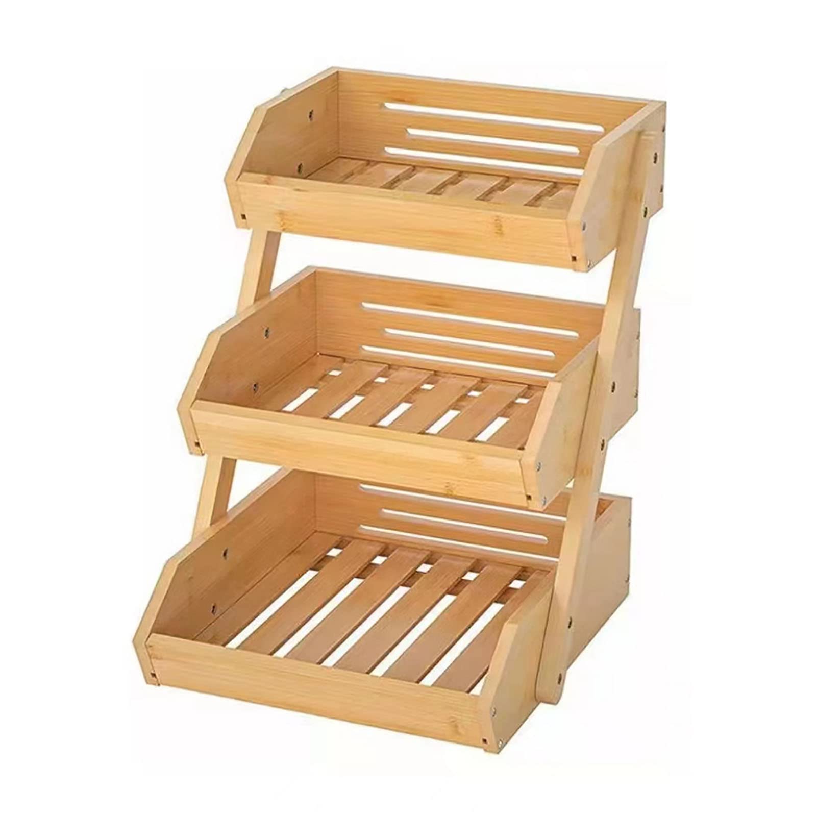 Tyenaza Corbeille à Fruits en Bambou à 3 Niveaux - Support de Bol à Légumes de Grande Capacité Pour Garde-manger de Cuisine, Pommes de Terre (30 * 33 * 41cm)