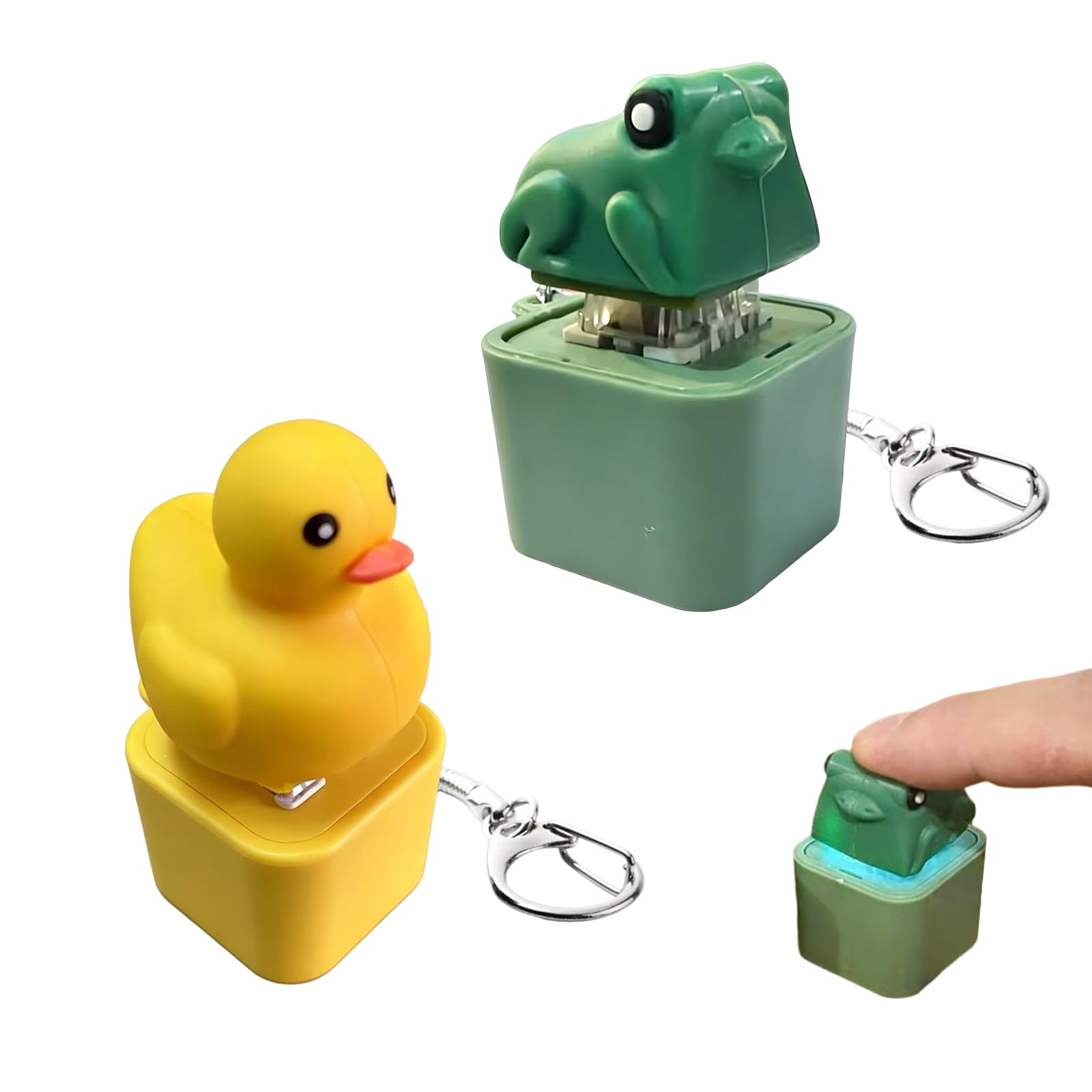 Mtbricey 2Pcs Frog Duck Button Keychain Toy Light Up Sound Fidget Keyboard Fidget Toy Portable Stress Relief Fidget Button Durable Fun Keychains Button Toy with Colorful Lights for Office Travel