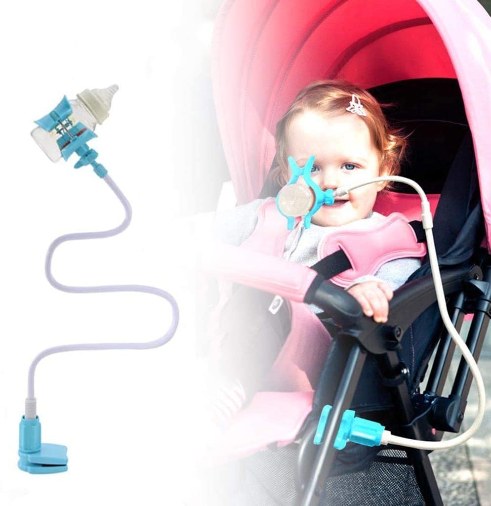 Baby Bottle Holder, Multifunctional 360º Rotating Adjustable Bulletproof Explosion-Proof Bottle Holder Hands-Free Baby Water Milk Car Seat Stroller Feeding Clamp Bracket for Most Baby (Blue)