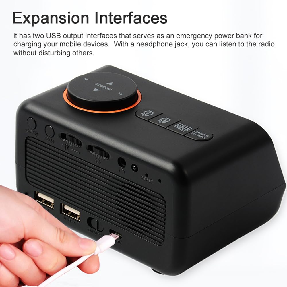 Réveil multifonction avec radio FM, horloge numérique LED rechargeable avec affichage de la température et de l'humidité, prend en charge l'activation du son, la luminosité / le volume réglable