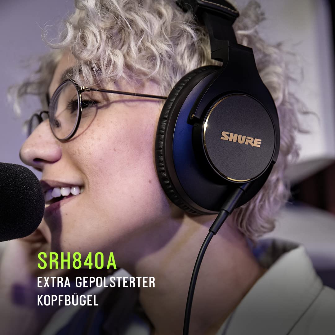 Shure SRH840A Over -Ear Over -Ear -Kabel -Kopfhörer für kritisches Hören und Überwachung, professionelles Headset, überlegener detaillierter Klang, zusammenklappbares Design - 2022 Version