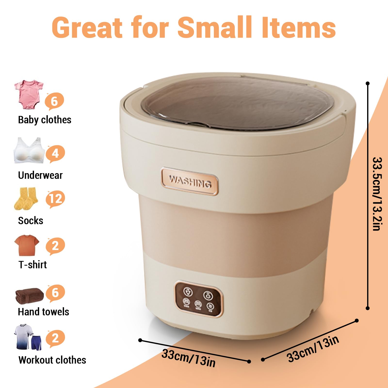 Garvee Mini Lavadora Compacta Con Secadora, Plegable De 12 l. Diseño Portátil Para Viajes, Apartamentos, Calcetines y Ropa Interior. Silenciosa y Ahorra Energía. Perfecta Para Hogares Pequeños.