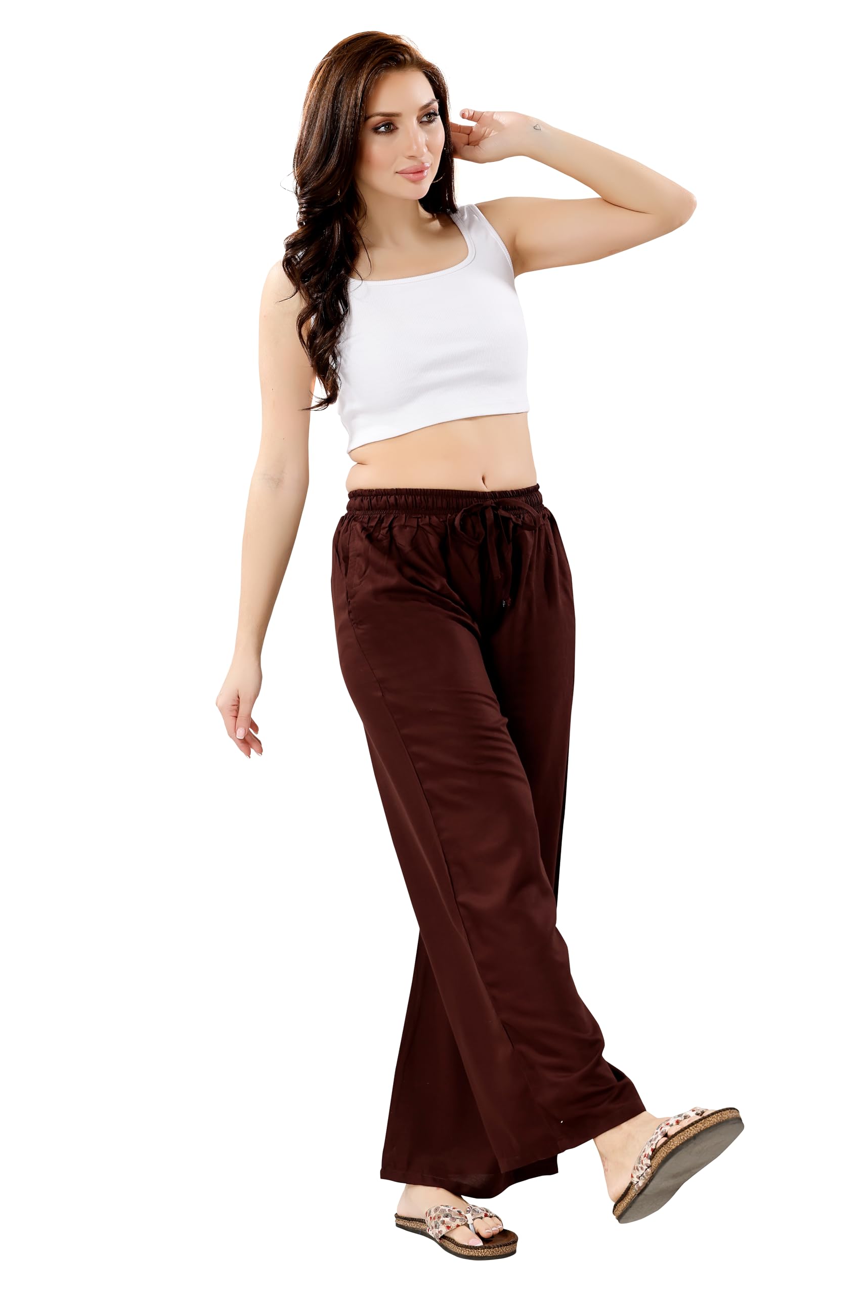 TRASA Ultra Soft Reyon Cotton Regular and Plus Palazzo for Womens and Girls - Brown - 4XL - Image 8 thumbnail