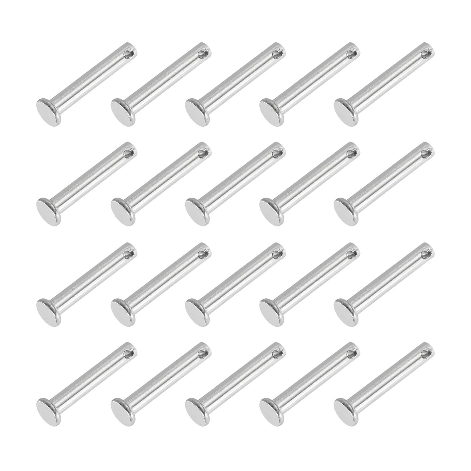 PATIKIL 5 x 30 Mm Single Hole Clevis Pins, 20 Pcs 304 Stainless Steel Flat Head Pin for Hitch Pin Lock Link Hinge Systems Silver