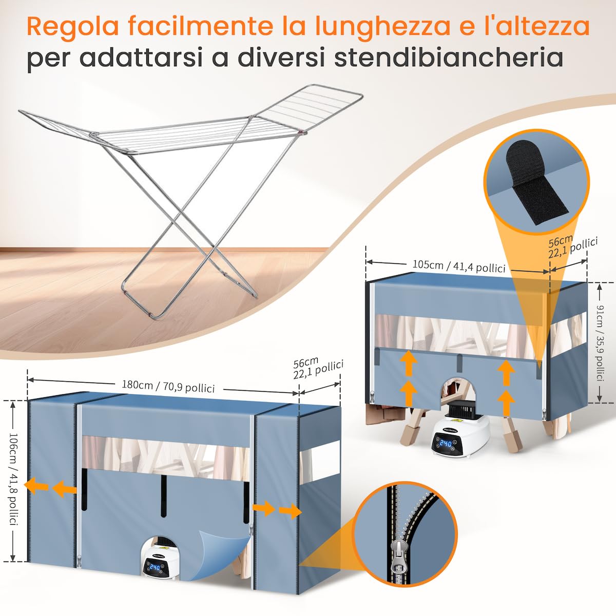 KPCB Stendino elettrico asciugabiancheria con copertura per stendino riscaldato, asciugatrice portatile con telecomando e timer, mini asciugatrice piccola per appartamento, dormitorio e abitazione