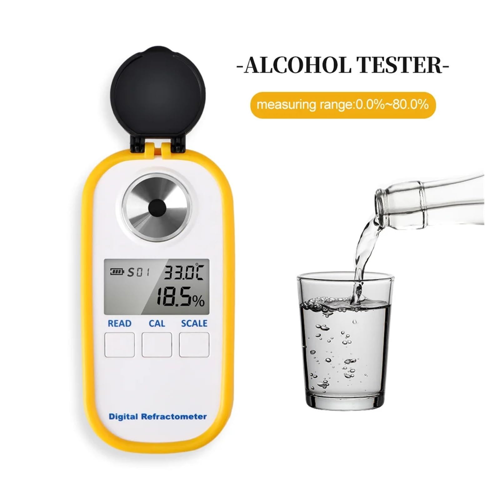 Szybka reakcja Cyfrowy refraktometr, wyświetlacz LCD 0-80%, tester benzyny lakowej, refraktometr do piwa, alkoholu i wina, areometr(DR403 White Spirit)