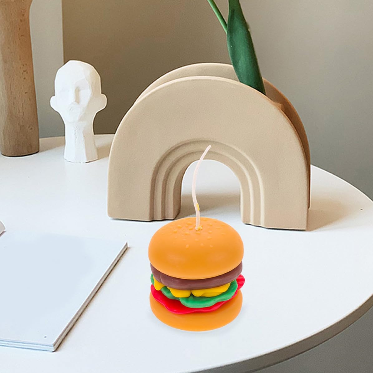 Vela Decorativa 2 Naranja Piezas Hamburguesa Aromática Cera | Decoración de Escritorio, Forma de Hamburguesa, Estilo Rústico y Artístico