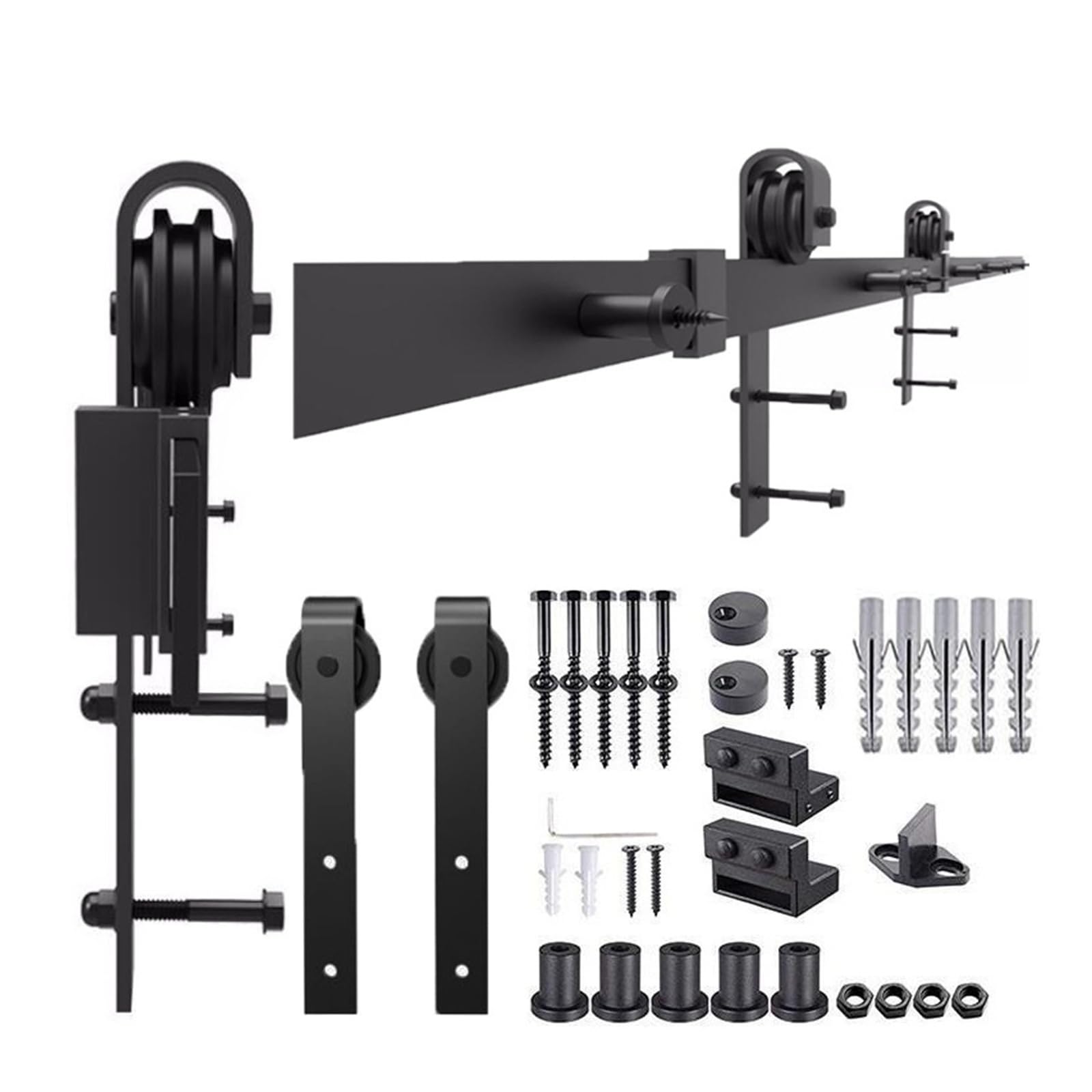 J-Type Barn Door Hardware Kit Silent Sliding Rail Black,Smooth Gliding