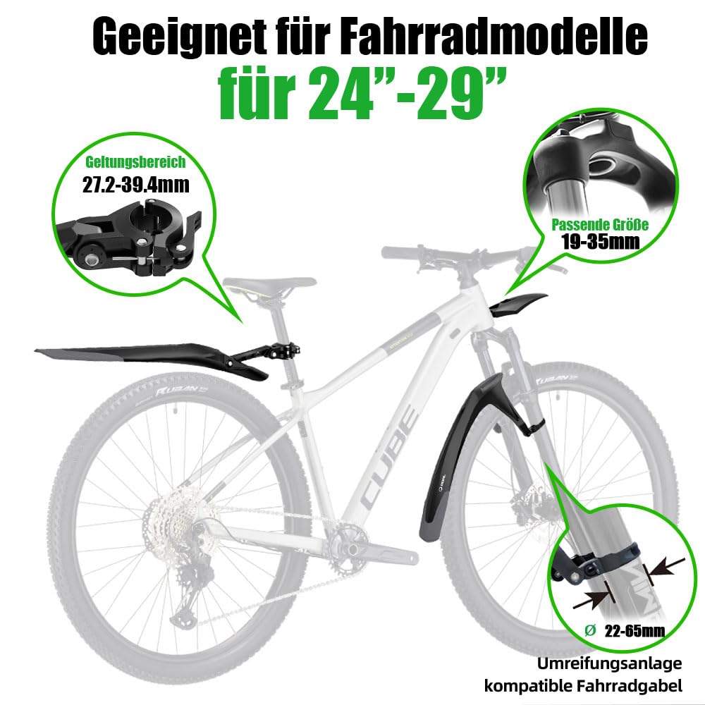 RBRL Garde-boue universel pour VTT 24-29"" Mudguard - Démontage rapide - Garde-boue réglable en angle, RD-1000