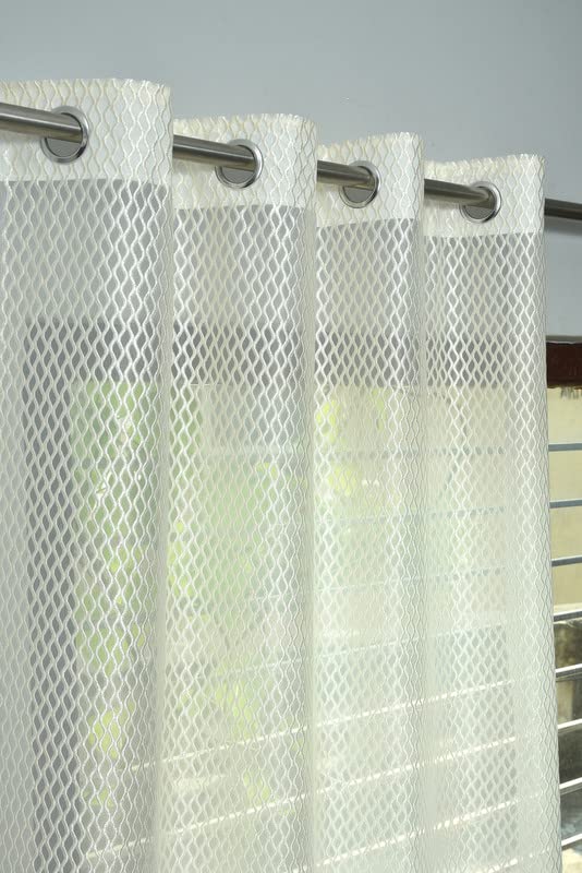 Image of Exporthub Set of 2 Piece Fancy Sparkling Zig Zag Design Cream Color Heavy Quality Sheer Strip Semi-Transparent Net Curtains - Door - 7 feet Long Living Room and Bedroom (EHSPR266 74)