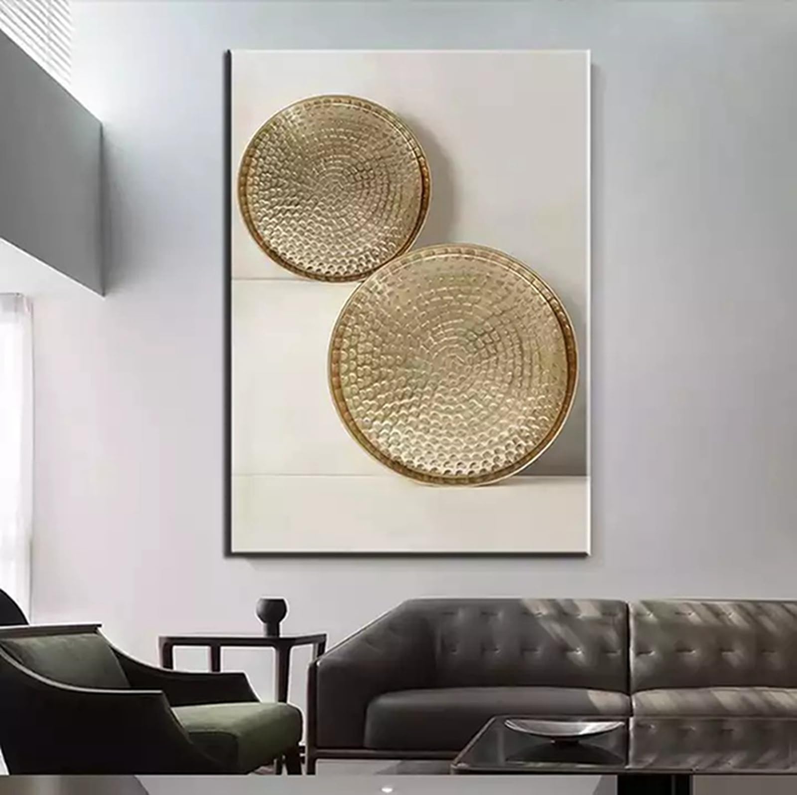 Immagine per Parete Beige Oro Nero 3 Pezzi Moderna Immagine su Tela Non Incorniciata per Camera da Letto, Corridoio, Soggiorno, Moderna Astratto Beige Geometrico Immagine su Tela, Senza Cornice