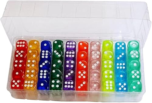 Miniatura 3 de DYNWAVE Juego de 100 dados de 6 caras de acrílico translúcido a granel esquina redonda de 0551in para jugar juegos recuerdos de fiesta regalos de