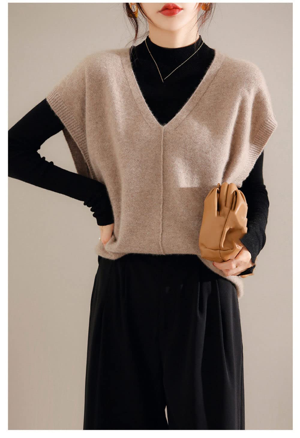 Donna Gilet Lavorato A Maglia,Gilet In Maglia Da Donna Cammello Scollo A V Caldo Gilet In Cashmere Elegante Gilet Senza Maniche Gilet In Maglia Gilet Autunno Inverno Maglioni Senza Maniche Canotta C