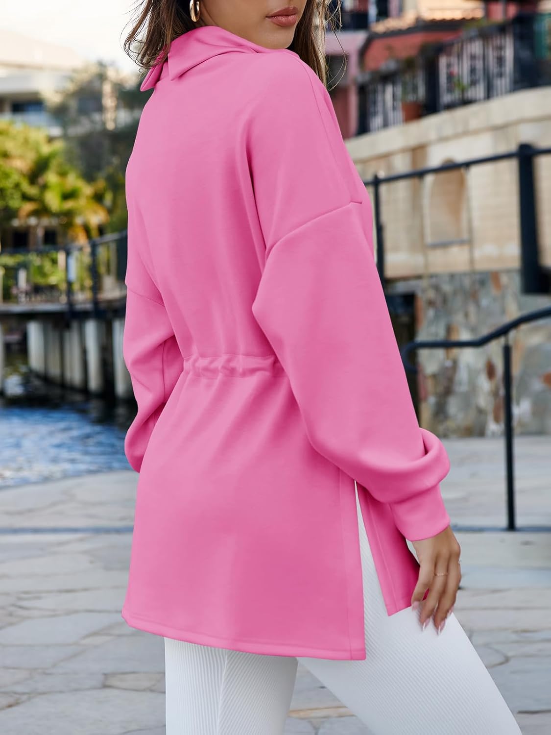 Women's Turtleneck Sweatshirts Long Sleeve Pullover Tops Side Slit Tunic Shirts with Drawstring Waist - Image 5