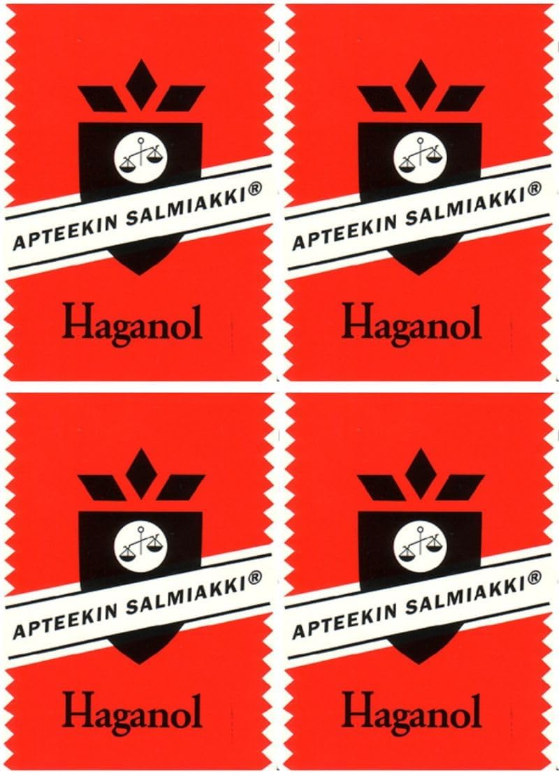 4 Boxes x 15g of Haganol Apteekin Salmiakki (Apothecary's Salmiak) - Salty Licorice - Pastilles - Lozenges - Dragees - Drops - Candy - Sweets