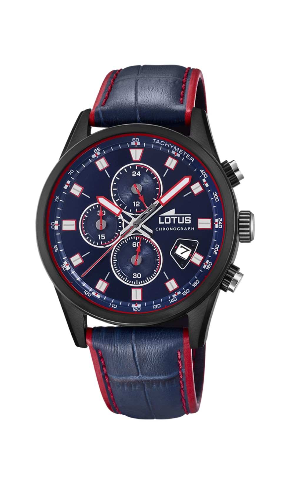 LOTUS Reloj Hombre 18589/2 Special Prices Caja de Acero Inoxidable 316l Negro Correa de Cuero Azul