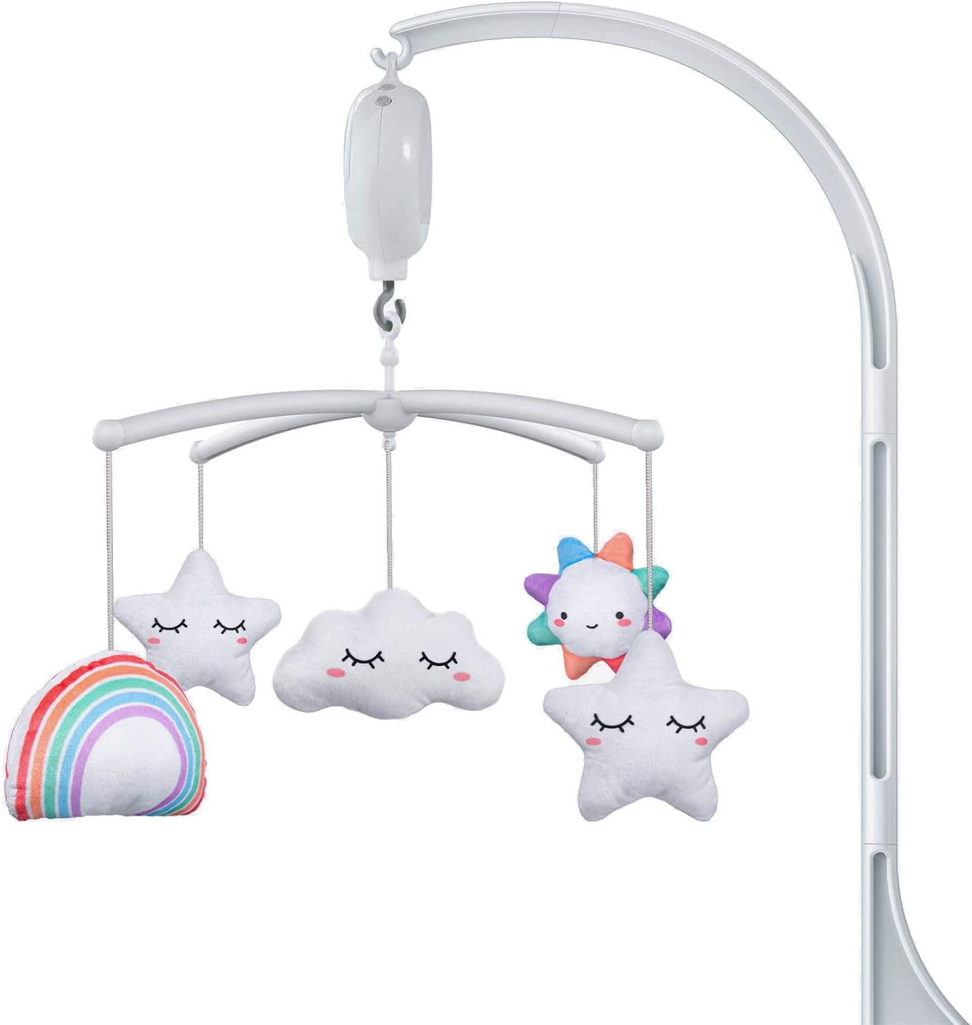 FEISIKE Crib Mobile with 3 Modes Digital Music Box, 35 Lullabies & Volume Control Baby Mobile for Crib Include 28 Inches Crib Mobile Arm and 5 Pcs Hanging Toys Baby Crib Mobile for Boys & Girls Knob