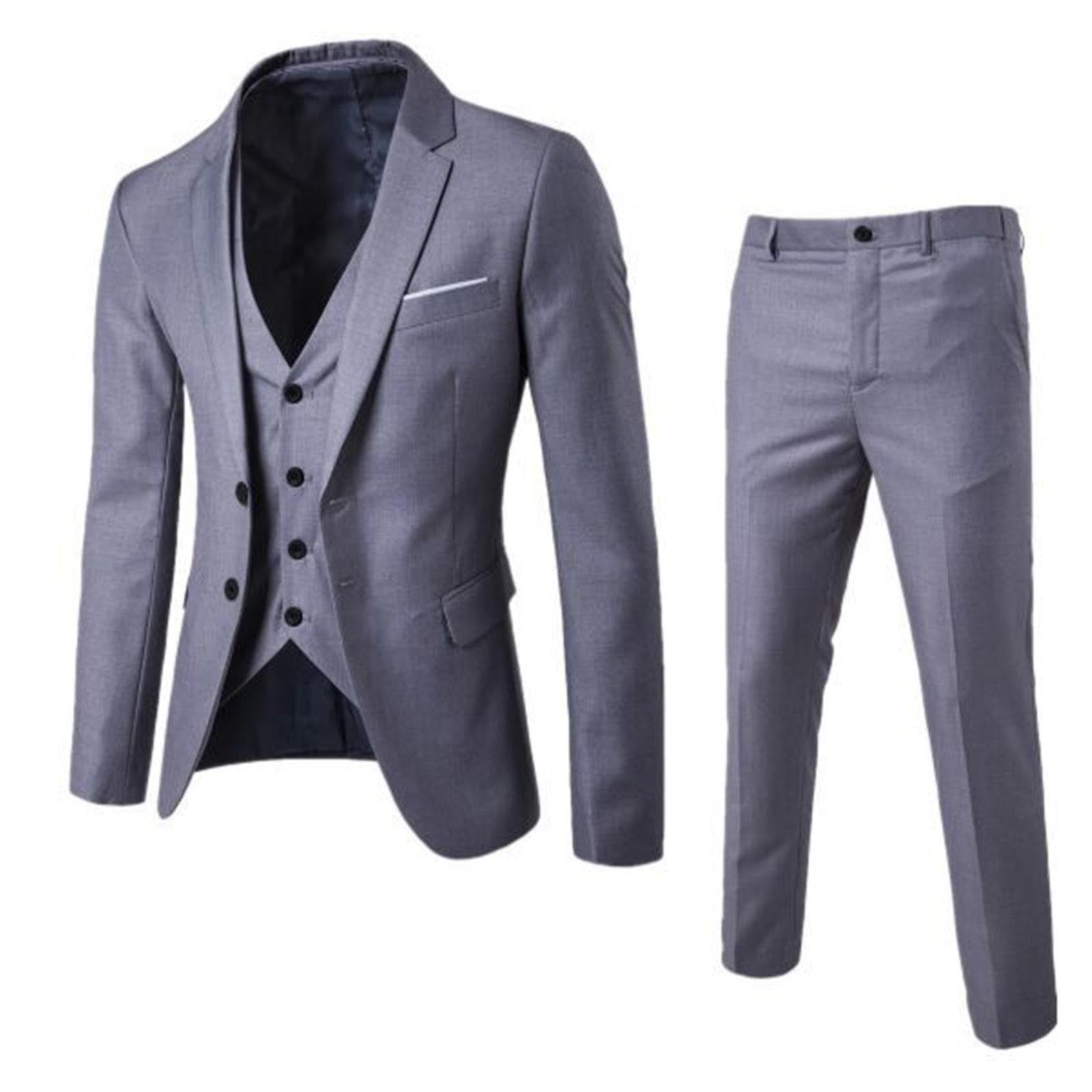 Abito Completo Uomo Elegante 3 Pezzi Regular Fit Completo da Uomo Formale Tinta Unita Tuta Doppiopetto Blazer Panciotto Pantaloni Abiti da Lavoro Moda per Feste di Nozze Aziendali All'aperto