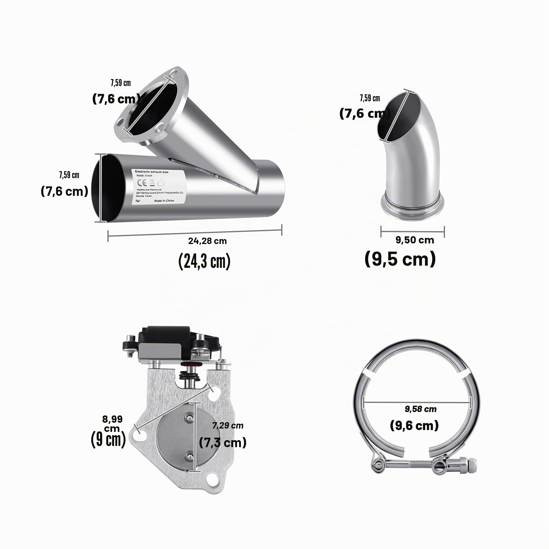 Kit de commutateur de soupape d'échappement à clapet de silencieux d'échappement électrique en acier inoxydable de 3" 76 mm avec télécommande