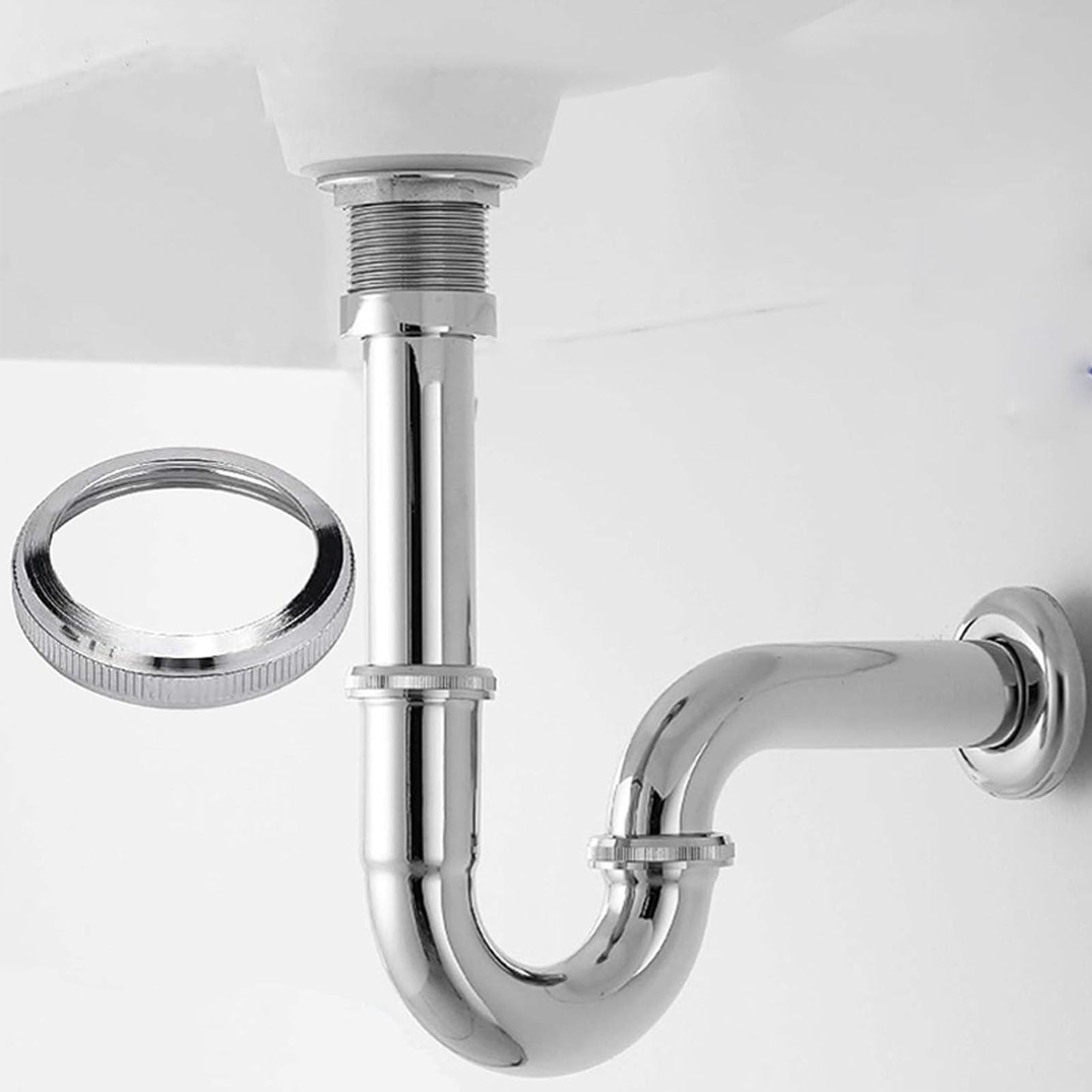 Tubo di Prolunga per Scarico Lungo 300mm, Tubo di Immersione Sifone in Acciaio Inox Sifone Lavabo Bagno, Scarico Lavandino Bagno con Dado e 3 Anelli di Tenuta per Lavabo, 1 1/4 pollici x 32 mm