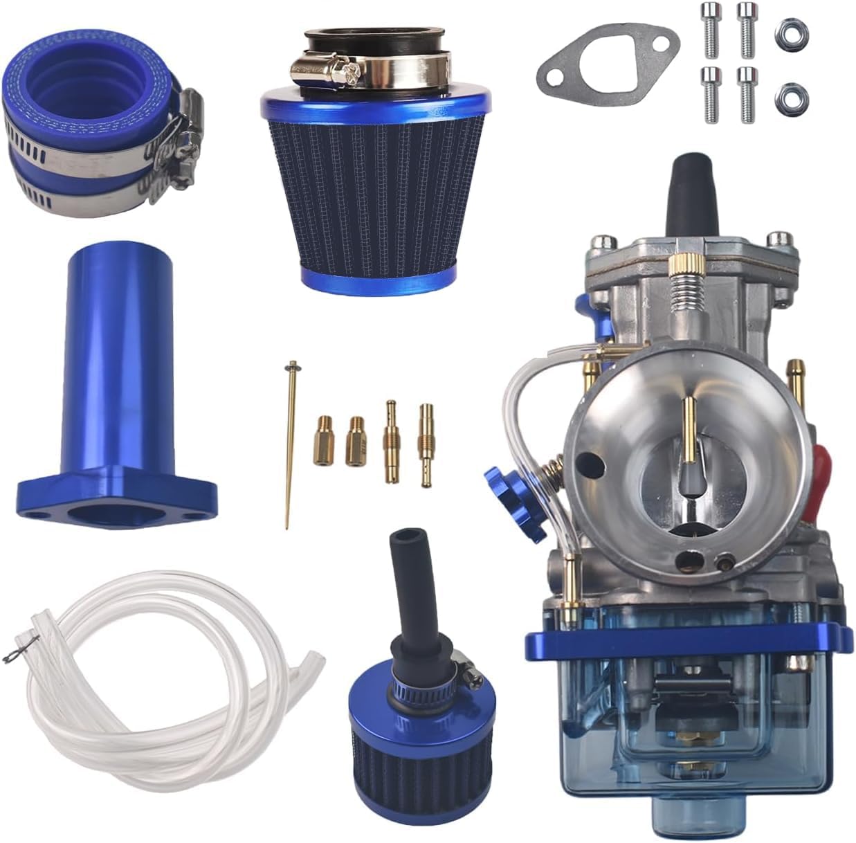 Upgrade PWK 24mm Carburetor Air Filter Intake Pipe Manifold Kit For Coleman CT200U BT200X For Baja Warrior MB200 For Predator 212cc 196cc Honda GX160 GX200 6.5hp Engine Mini Bike Go Kart Blue