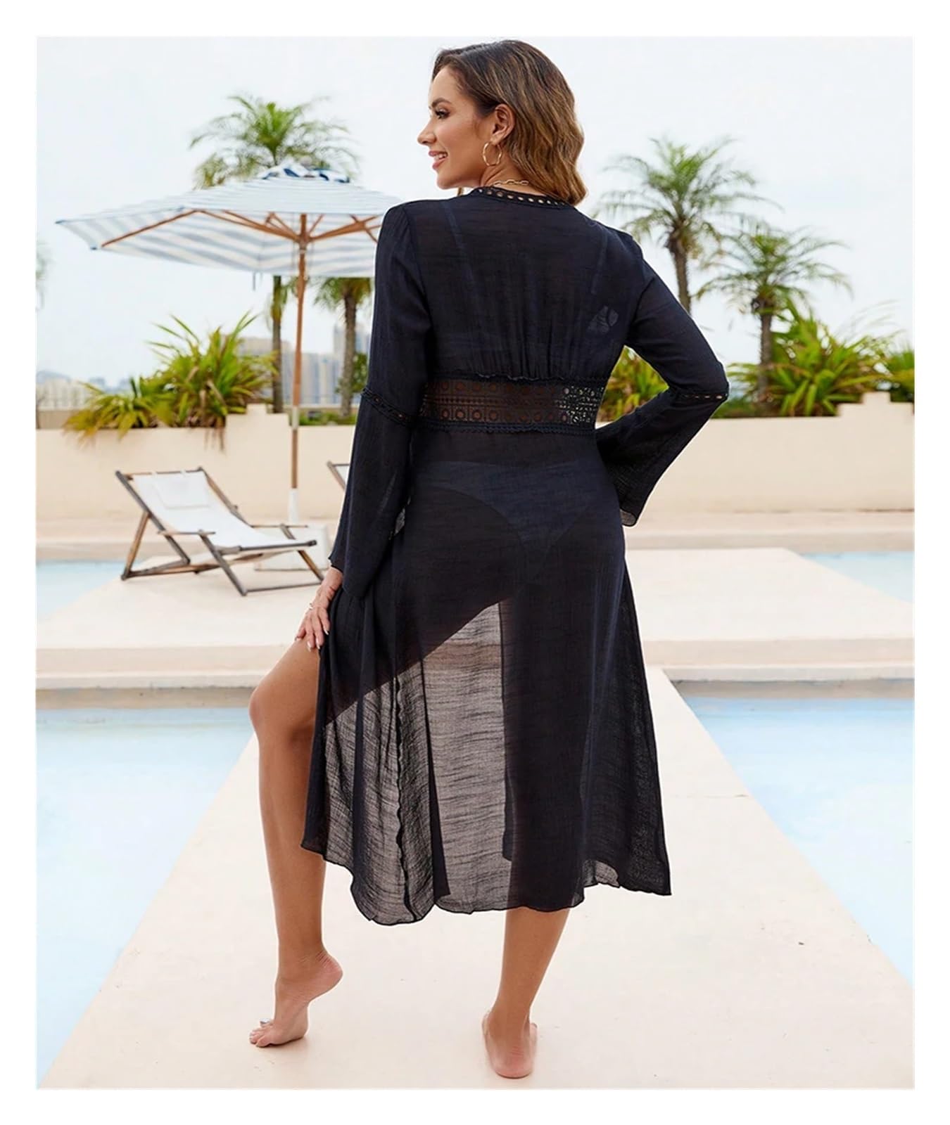 Copri Costume Mare Donna Kimono, Costumi da Bagno, Copricostume, Maniche Lunghe, Scollo a V, Pareo, Abbigliamento da Spiaggia, Protezione Solare, Abbigliamento da Spiaggia in Maglia