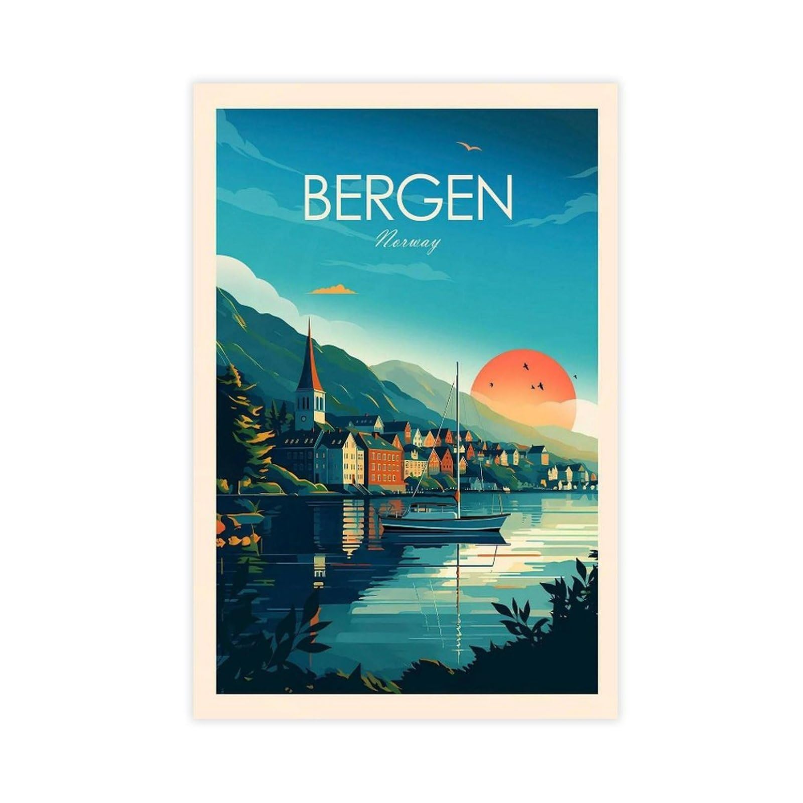 QOGDAF Bergen Norway Canvas Poster Wall Art Decor Print Picture Paintings for Living Room Bedroom Decoration 08x12inch(20x30cm)