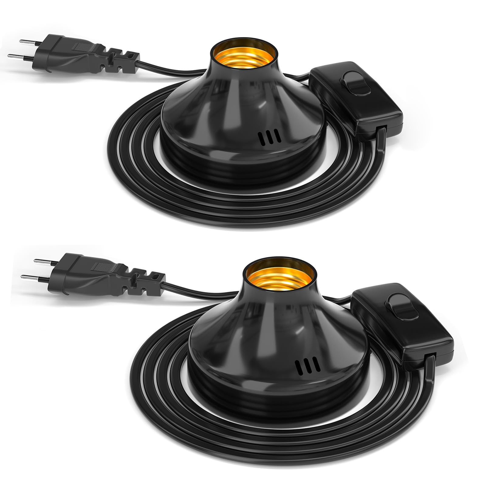 TobeBright E27 Fassung mit Kabelschalter, max. 100 Watt, Vintage E27 Tischlampe, mit 1,8m Netzkabel, für DIY-Projekte, Lampenaufhängung, Tischleuchte, Bürolampe, Leselampe Bett, Leselicht, 2 Stück