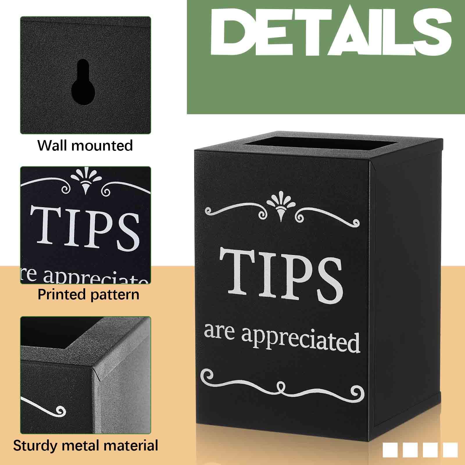 Vesici Tarro de punta de metal de 15,2 x 15,2 x 22,8 cm, caja de punta para barras de camarero, colección de cubo, sugerencia, donación, rifa, dinero en efectivo, contenedor de almacenamiento de