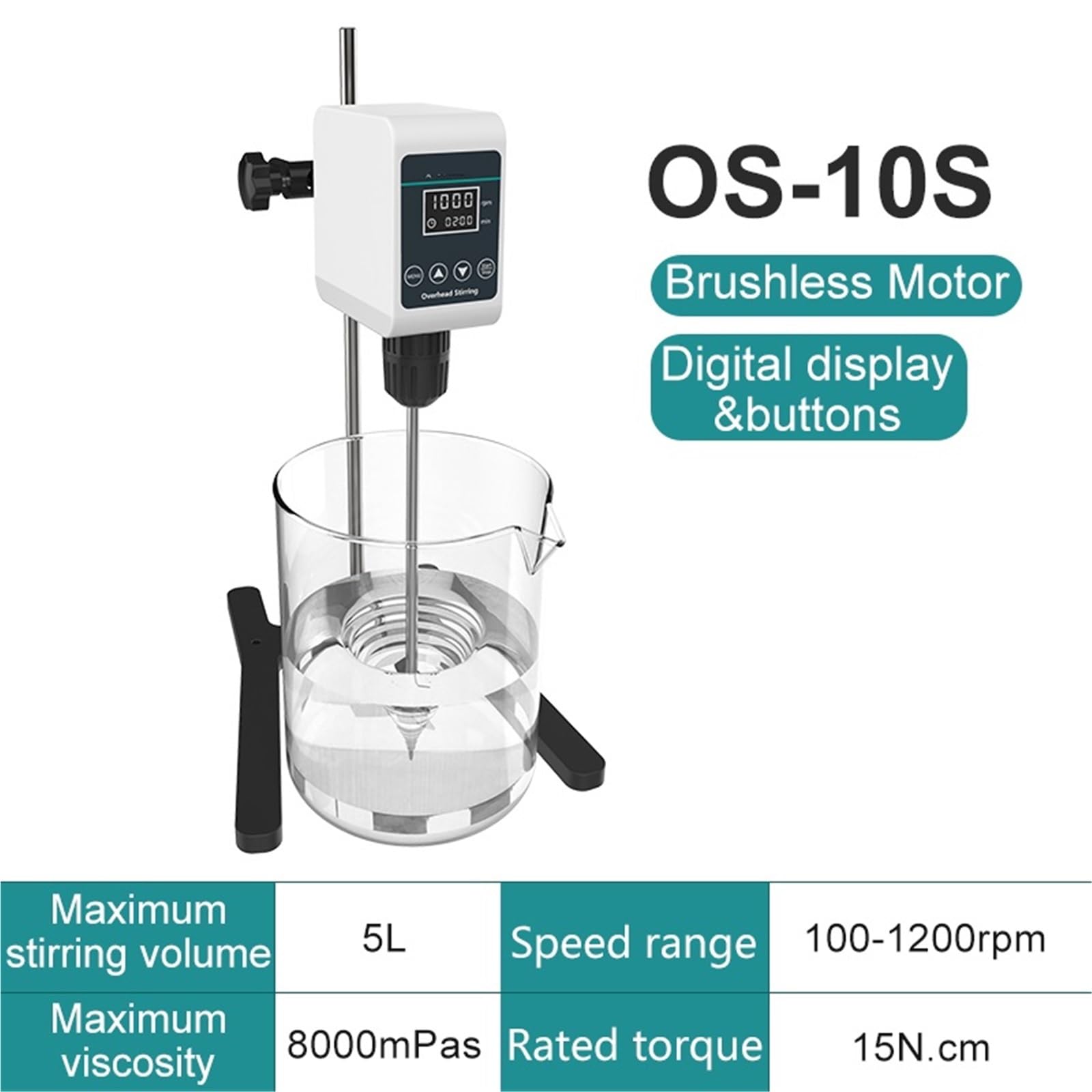 Agitador de laboratorio con pantalla digital, mezclador eléctrico altura, equipo, 5/10 l, 1200 rpm, OS-10S Químico(OS-10S(LCD 10L))